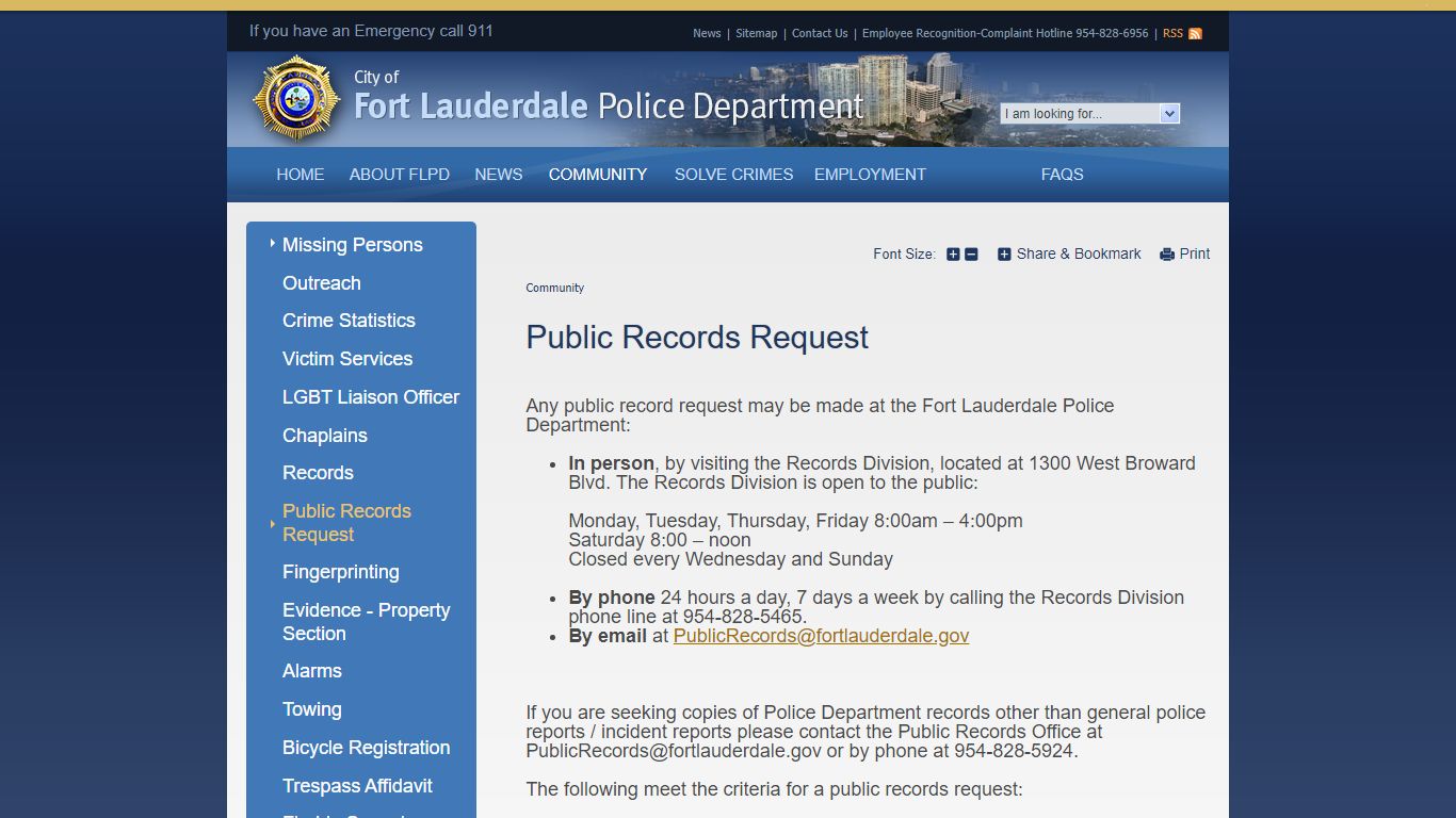 Public Records Request | Fort Lauderdale Police Department